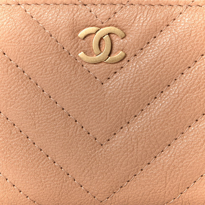 Chanel Glazed Lambskin Chevron Quilted Zip Around Coin Purse Beige 10 of 10