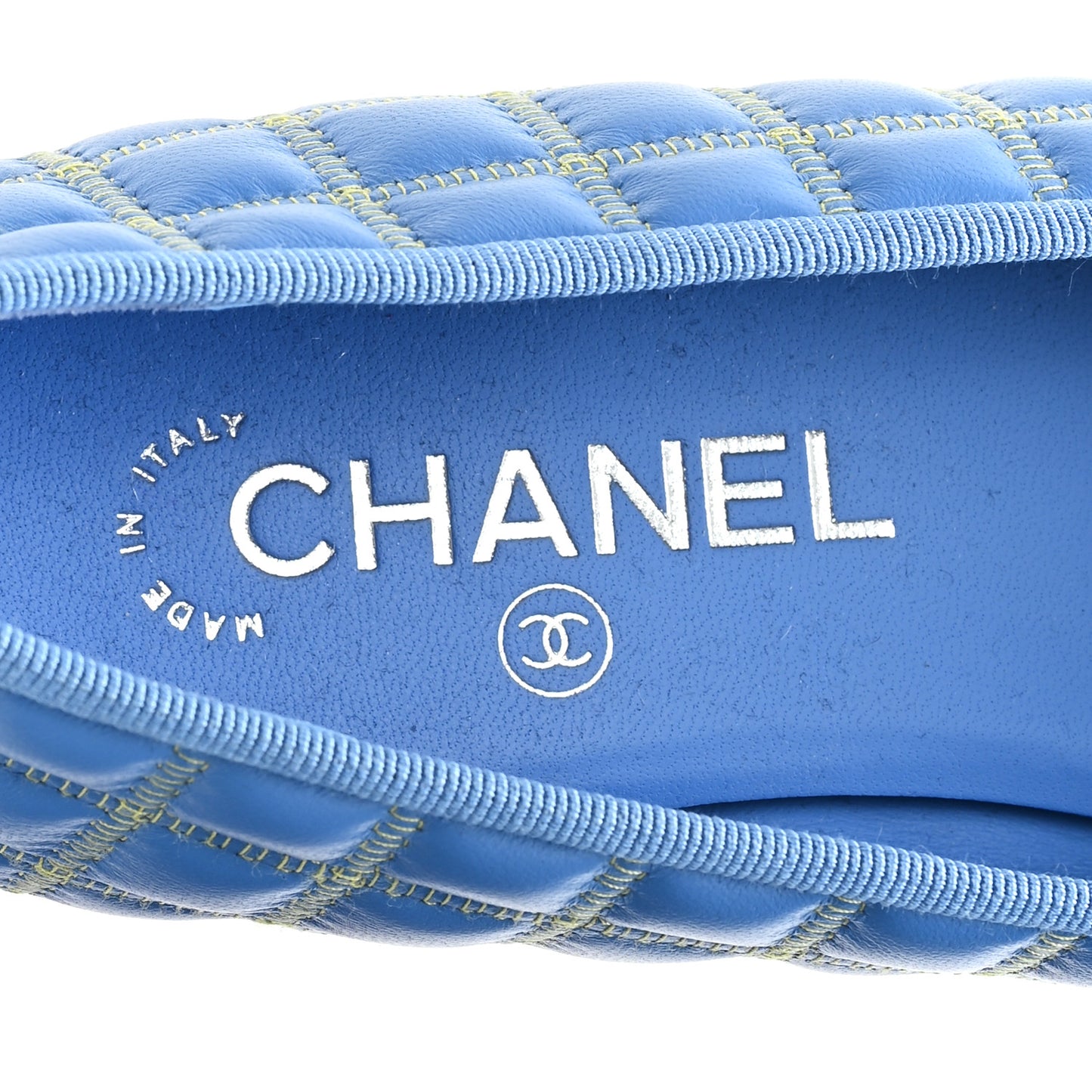 Lambskin Embroidered Grosgrain Cap Toe CC Ballerina Flats 39 Blue Yellow Black