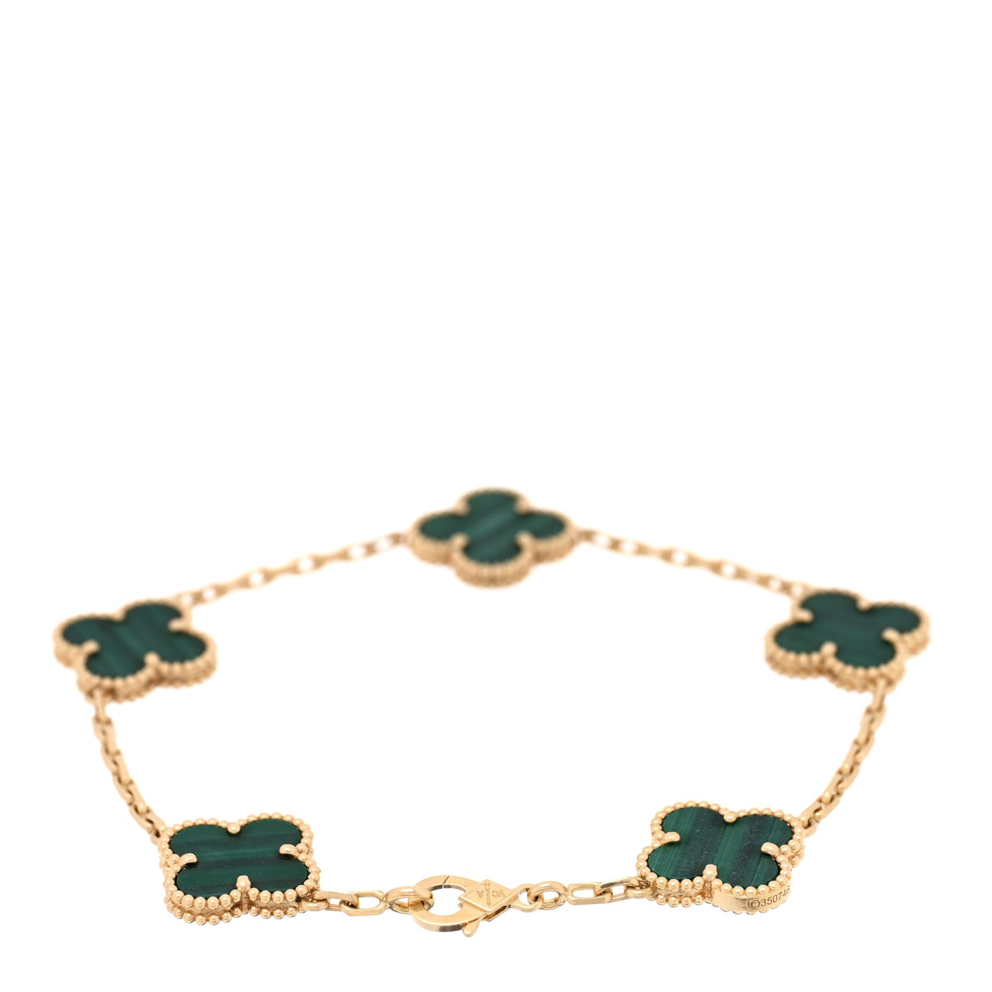 18K Yellow Gold Malachite 5 Motifs Vintage Alhambra Bracelet