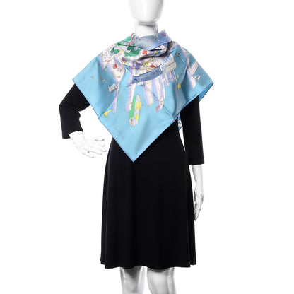 Hermes Silk The Battery New York Scarf 90 Bleu Vert Rose Pale 3 of 5