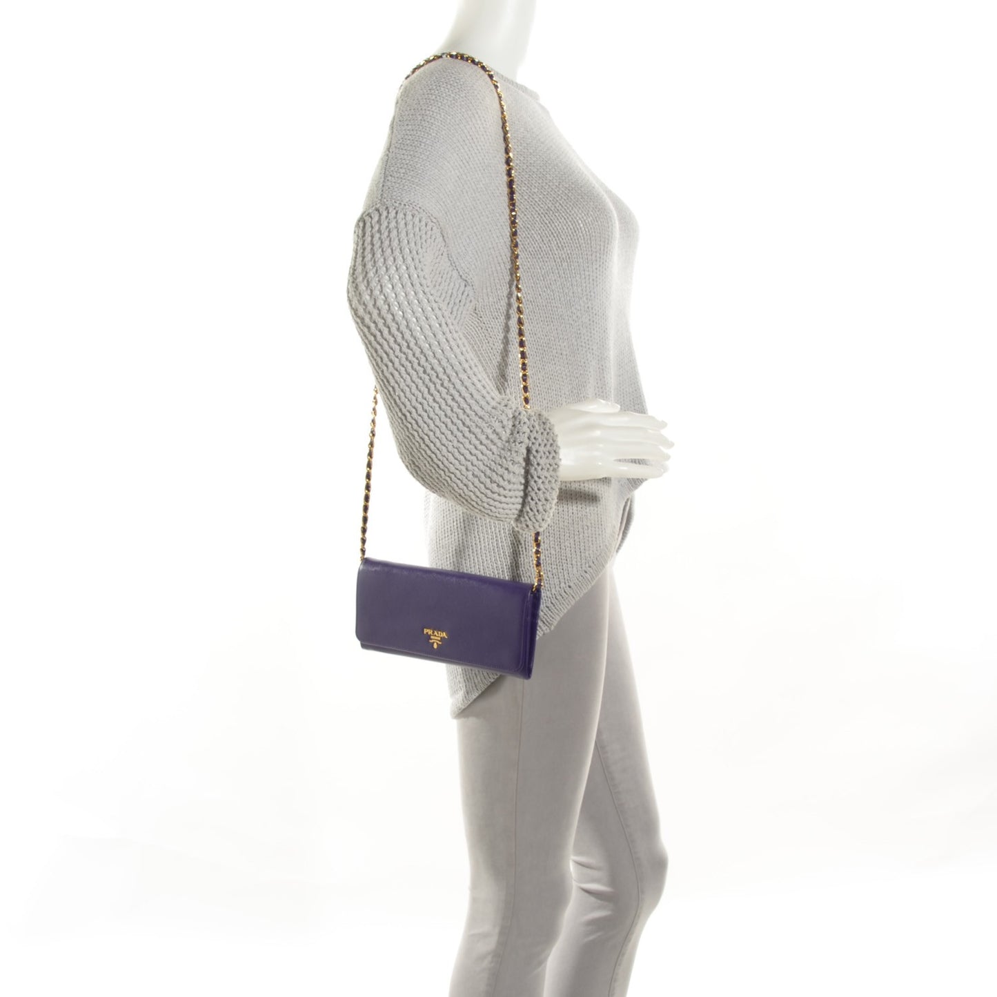 Saffiano Metal Oro Chain Wallet Viola