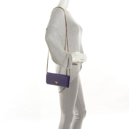 Prada Saffiano Metal Oro Chain Wallet Viola 2 of 9