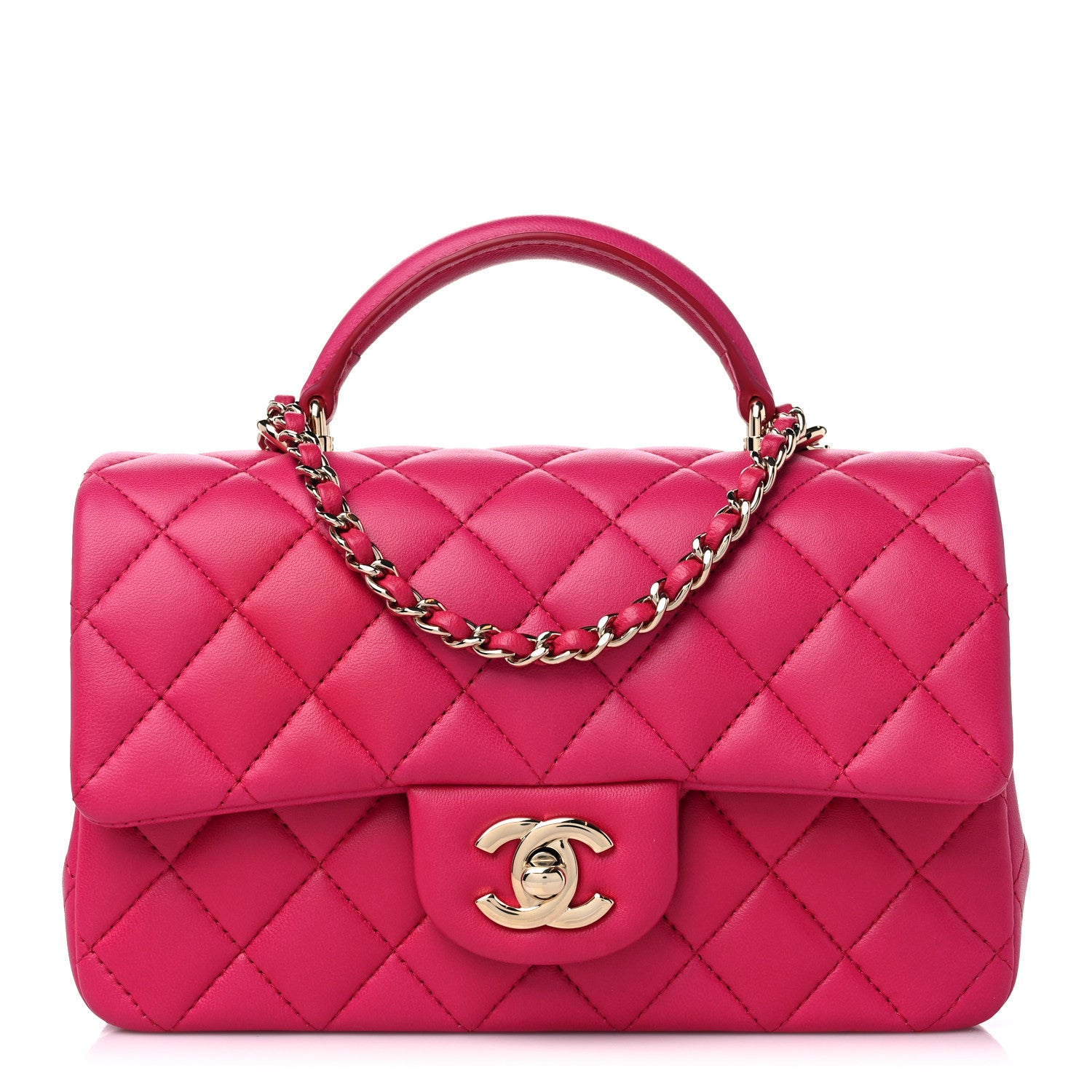 Chanel Lambskin Quilted Mini Top Handle Rectangular Flap Dark Pink 1 of 9