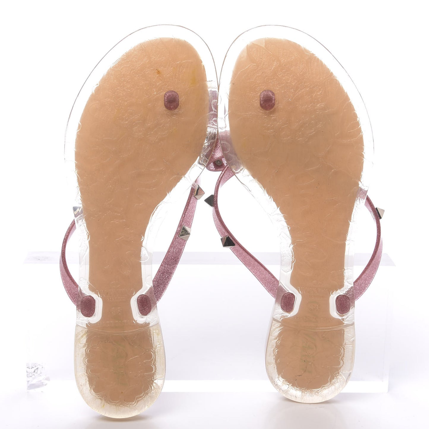 PVC Jelly Glitter Rockstud Bow Thong Sandals 36 Pink