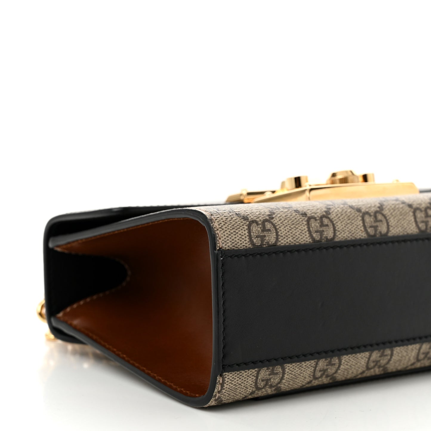 GG Supreme Monogram Calfskin Small Padlock Shoulder Bag Beige Black Cuir