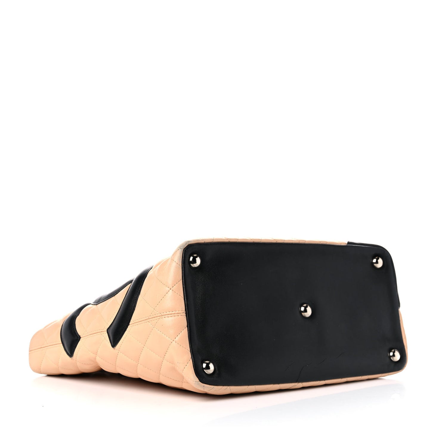 Calfskin Quilted Large Cambon Tote Beige Black