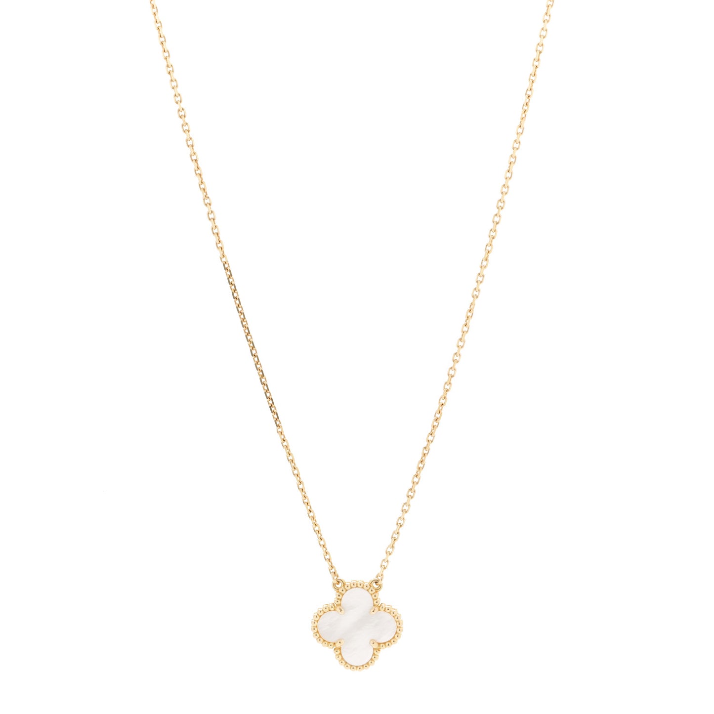 18K Yellow Gold Mother of Pearl Vintage Alhambra Pendant Necklace