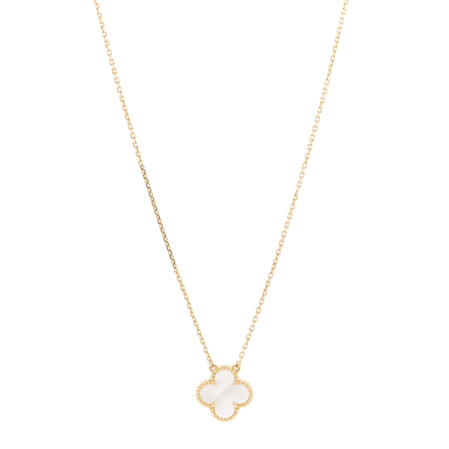 Van Cleef & Arpels 18K Yellow Gold Mother of Pearl Vintage Alhambra Pendant Necklace 1 of 7