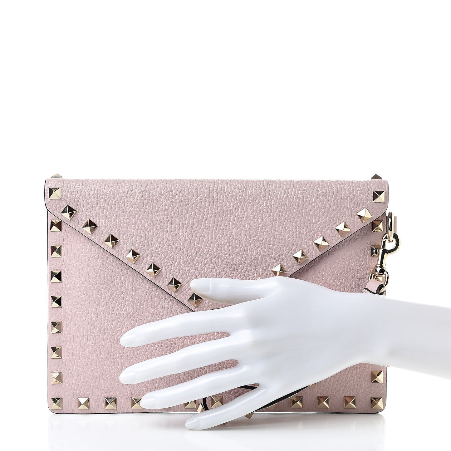 Pebbled Calfskin Medium Rockstud Envelope Flat Wristlet Pouch Water Rose