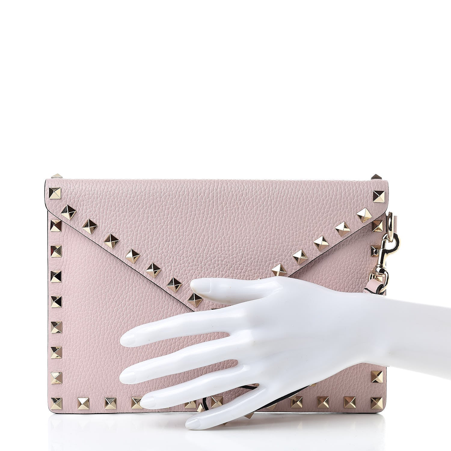 Valentino Garavani Pebbled Calfskin Medium Rockstud Envelope Flat Wristlet Pouch Water Rose 2 of 8