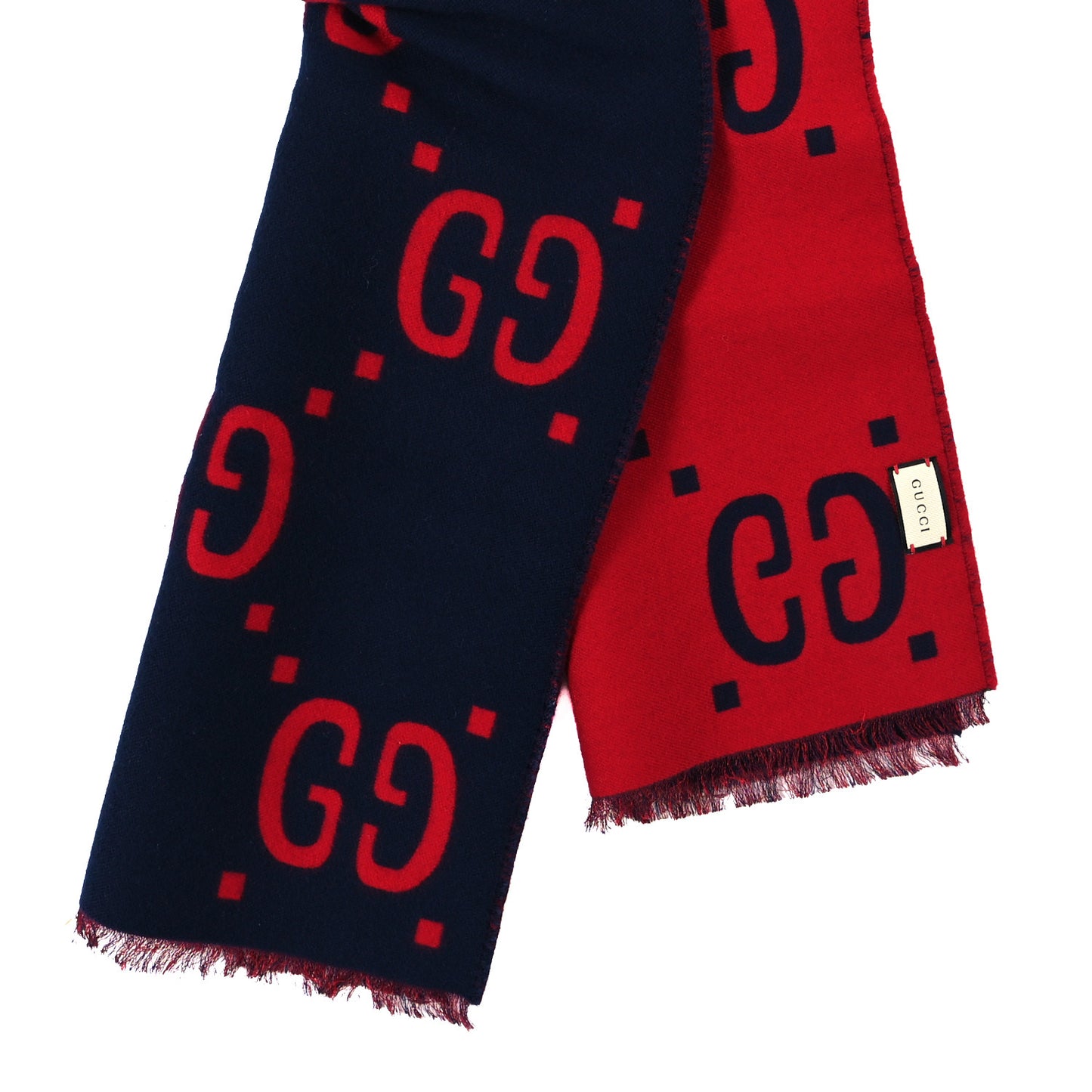 Wool Silk Monogram Jumbo GG Freedom Scarf Midnight Blue Red
