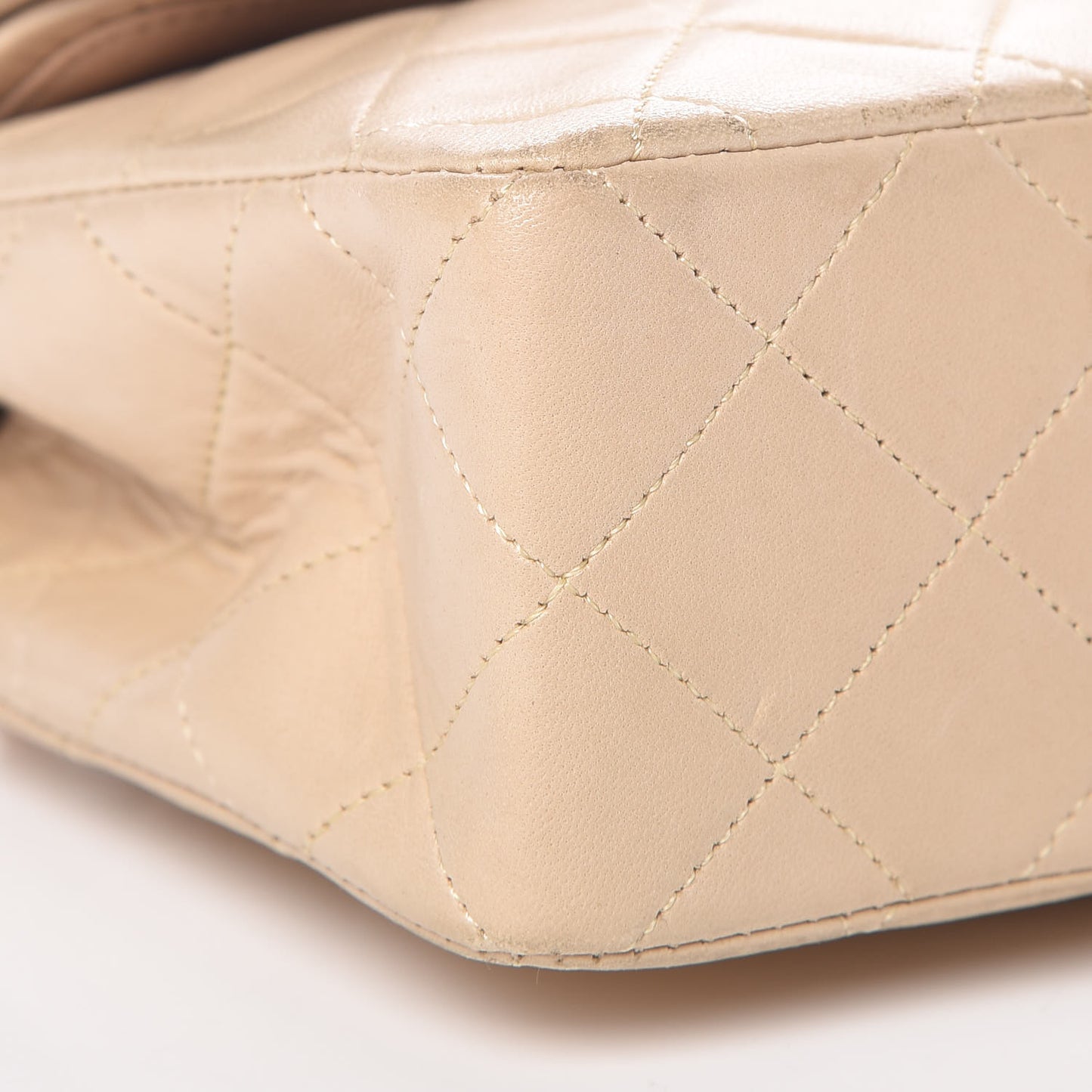 Lambskin Quilted Small Double Flap Beige