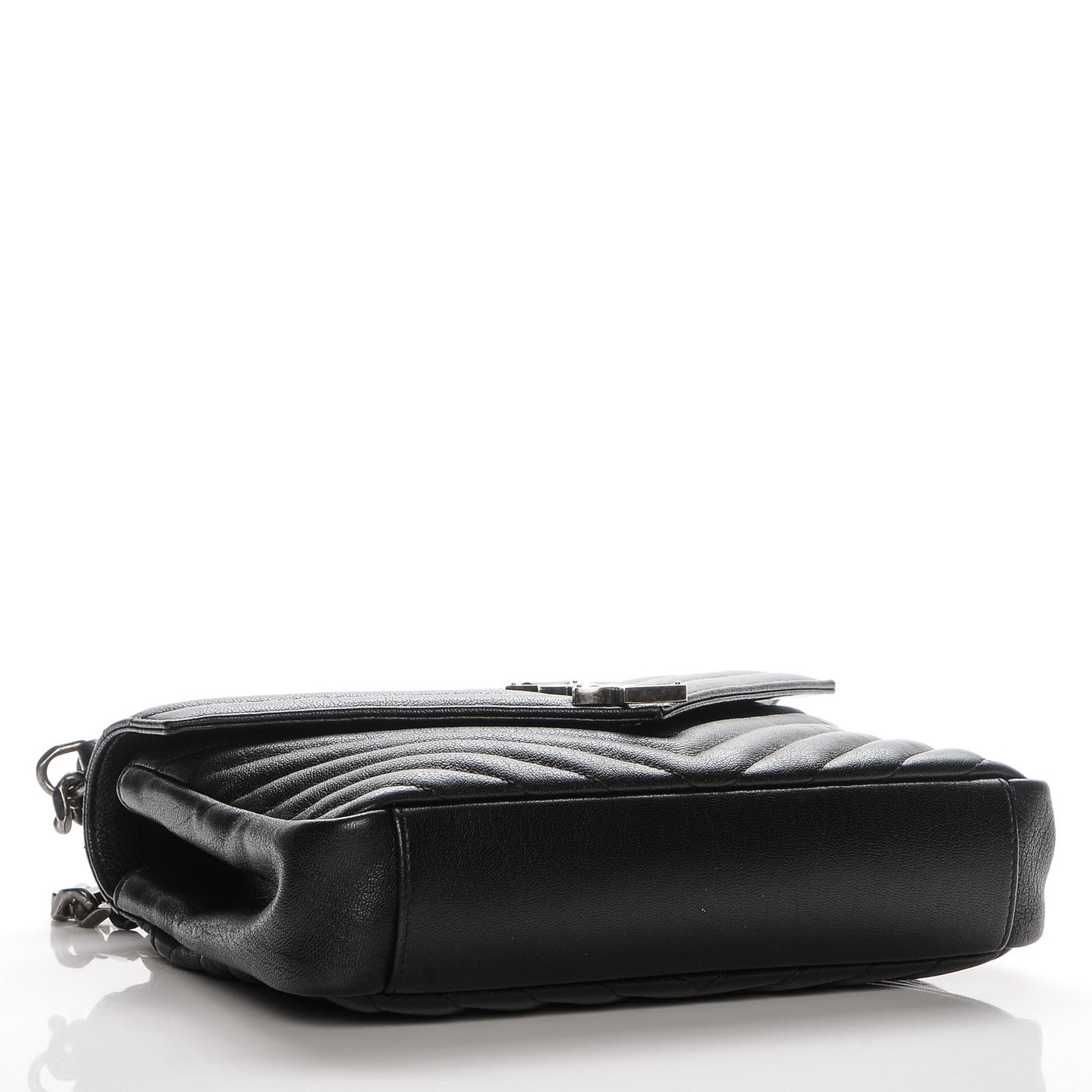 Sheepskin Matelasse Chevron Monogram Medium College Bag Black