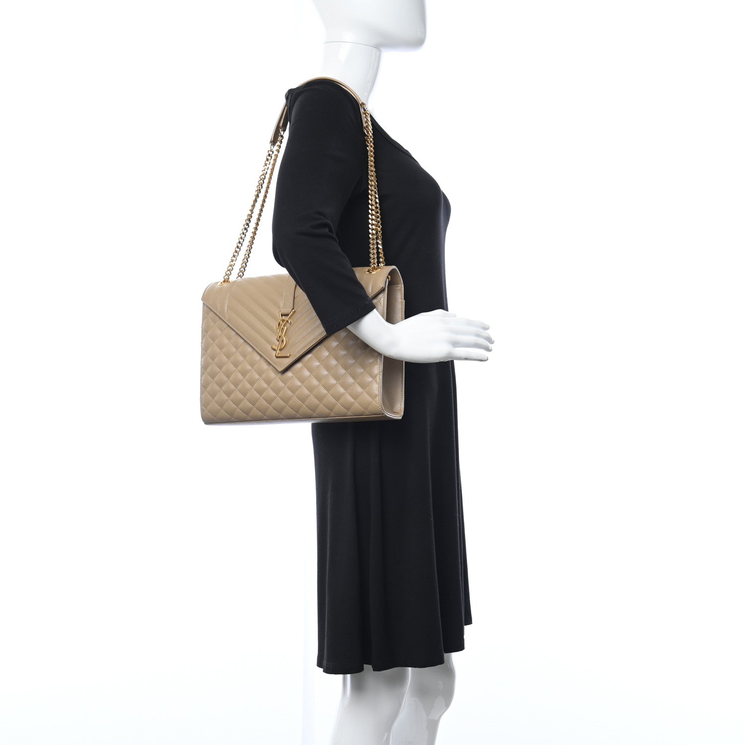 Saint Laurent Grain De Poudre Textured Mixed Matelasse Triquilt Large Monogram Satchel Natural Tan 2 of 11