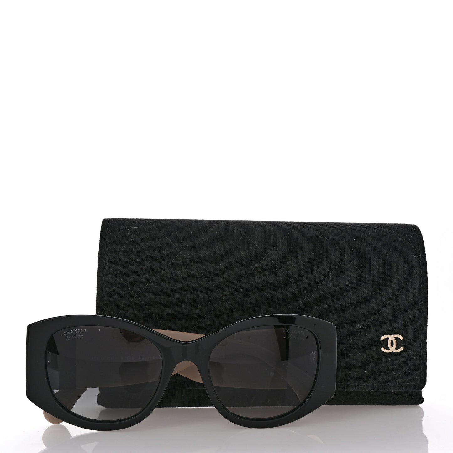 Acetate Oval Sunglasses 5524-A Black Beige