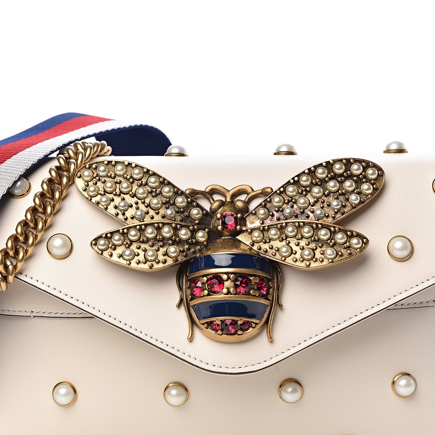 Nappa Pearl Studded Mini Queen Margaret Broadway Shoulder Bag Mystic White