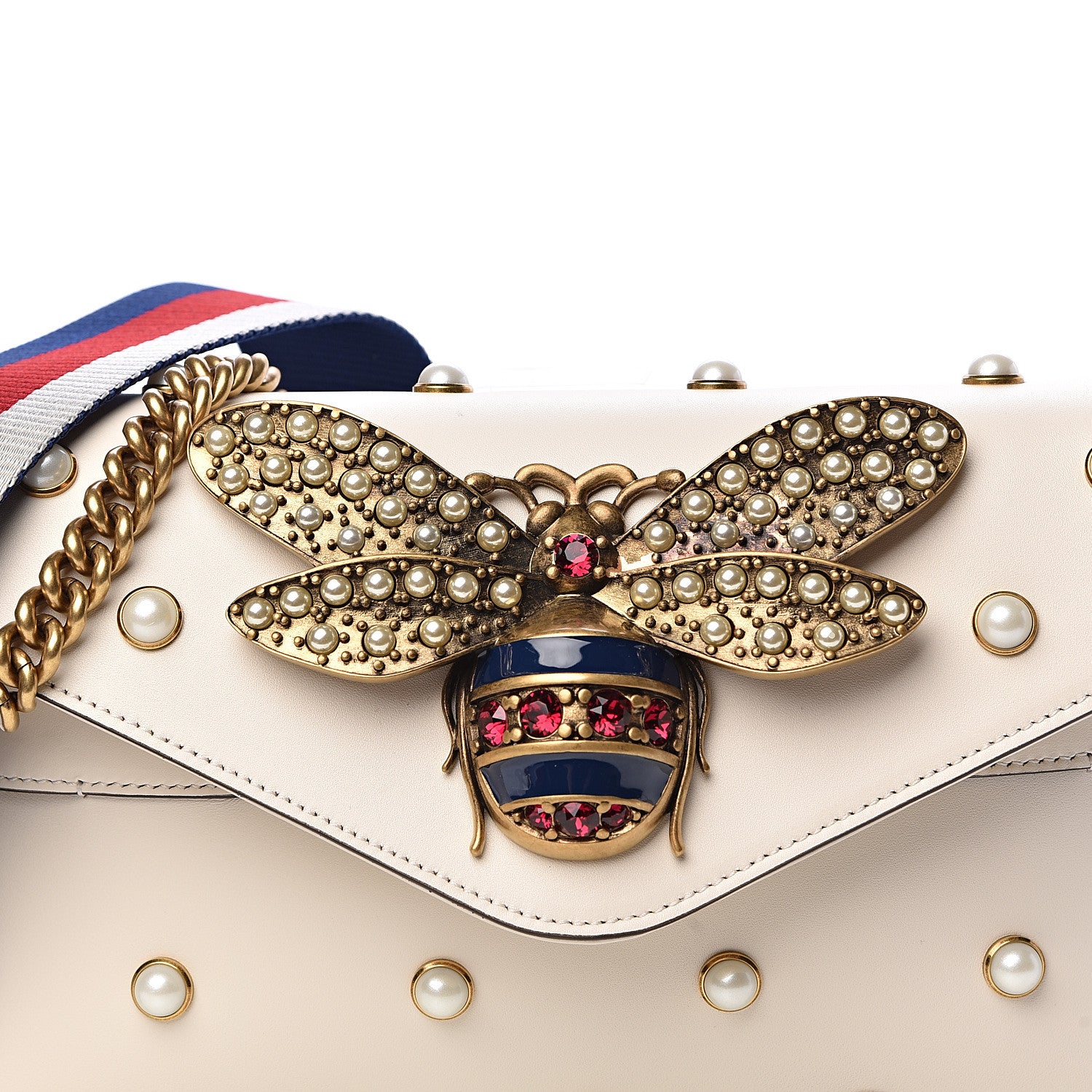 Gucci Nappa Pearl Studded Mini Queen Margaret Broadway Shoulder Bag Mystic White 10 of 10