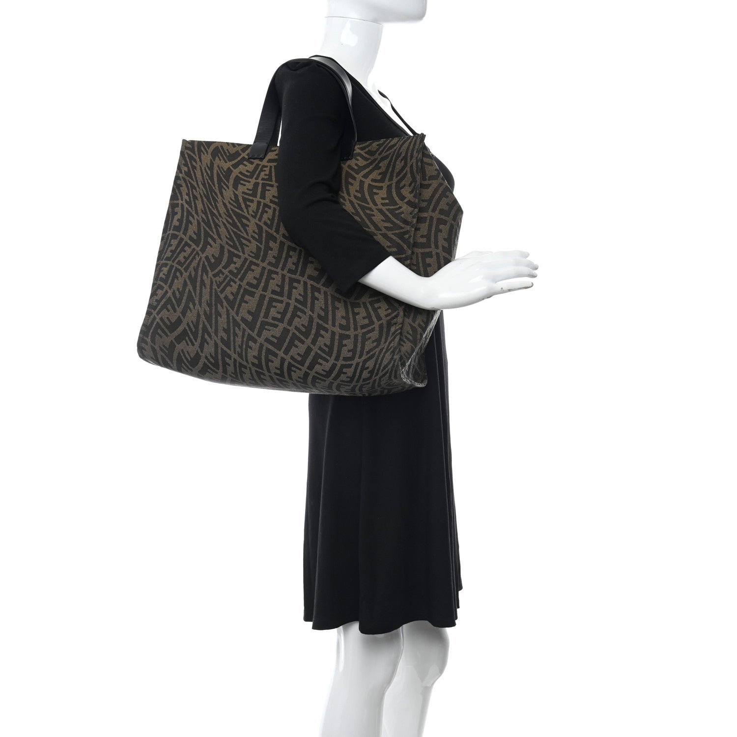 Fendi X SARAH COLEMAN Fabric Jacquard Vitello King FF Vertigo Shopping Tote Bag Tobacco Moro Black 2 of 10