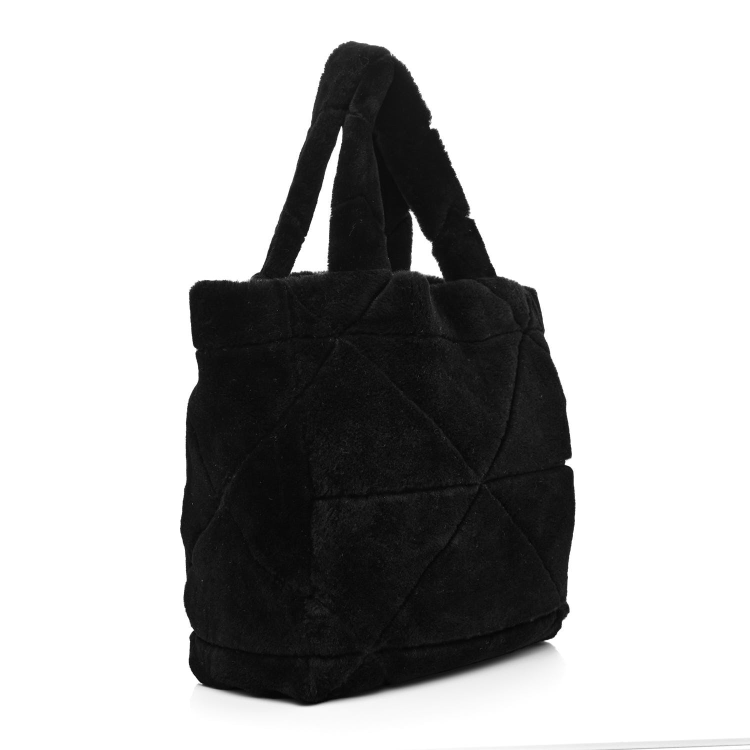 Prada Shearling Monotone Logo Tote Black White 4 of 11