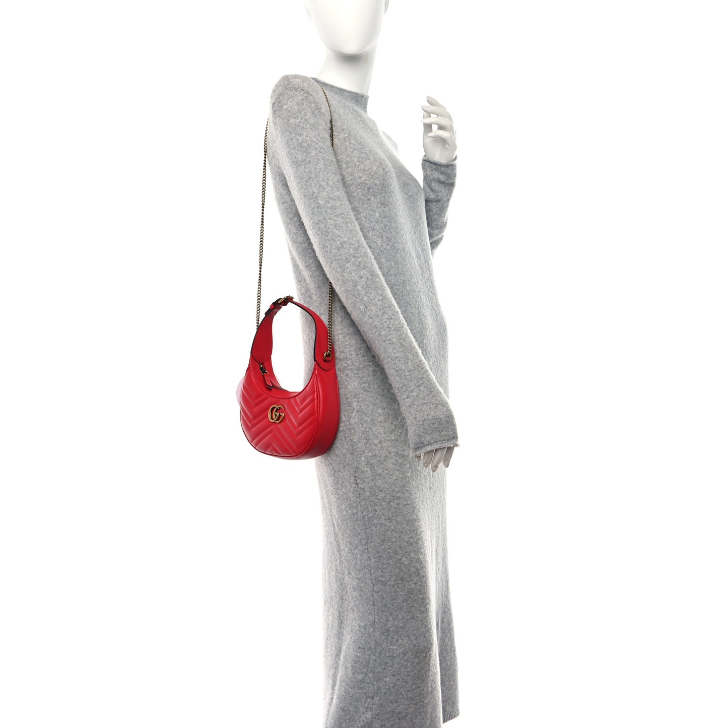 Calfskin Matelasse Chevron Mini GG Marmont Half Moon Hobo Rosso