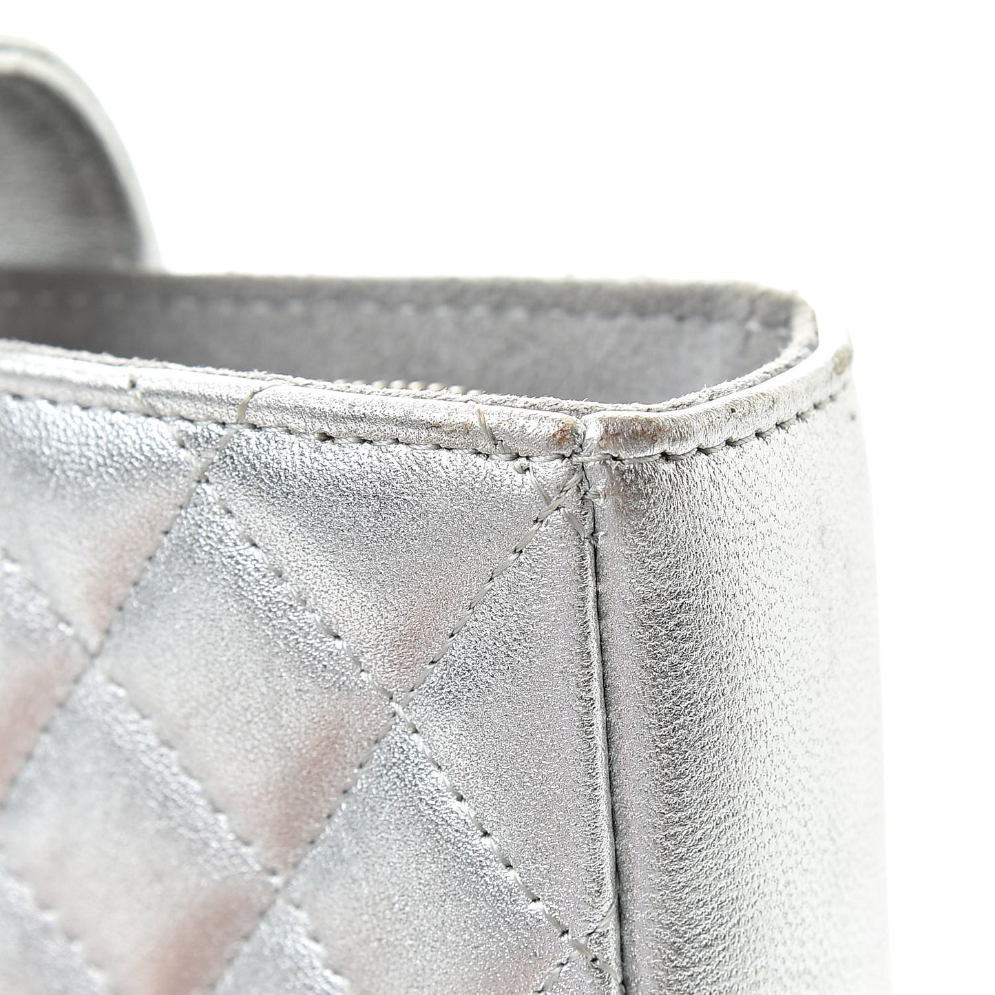 Metallic Lambskin Quilted Mini Phone Holder Clutch Silver