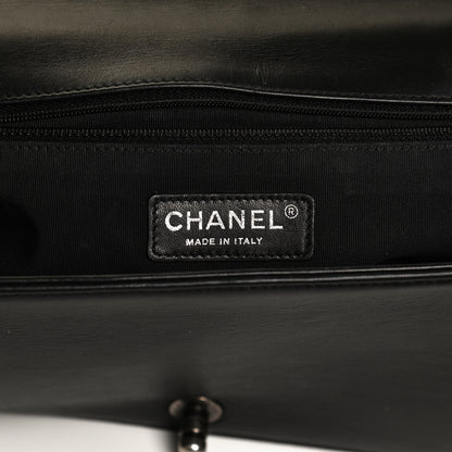Chanel Calfskin Quilted Checkerboard Trim New Medium Boy Flap Black White 6 of 14