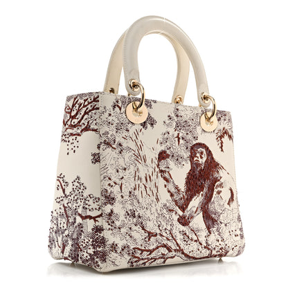 Christian Dior Calfskin Embroidered Medium Toile De Jouy Lady Dior White Red 3 of 18