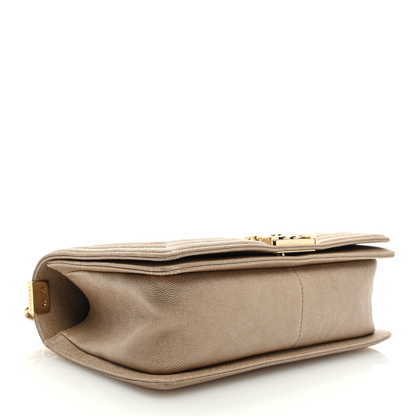 Metallic Caviar Chevron Quilted Medium Boy Flap Light Beige