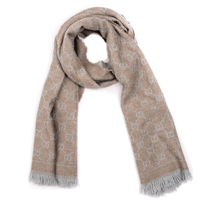 Gucci Wool Monogram Fringe Scarf Gray 1 of 4