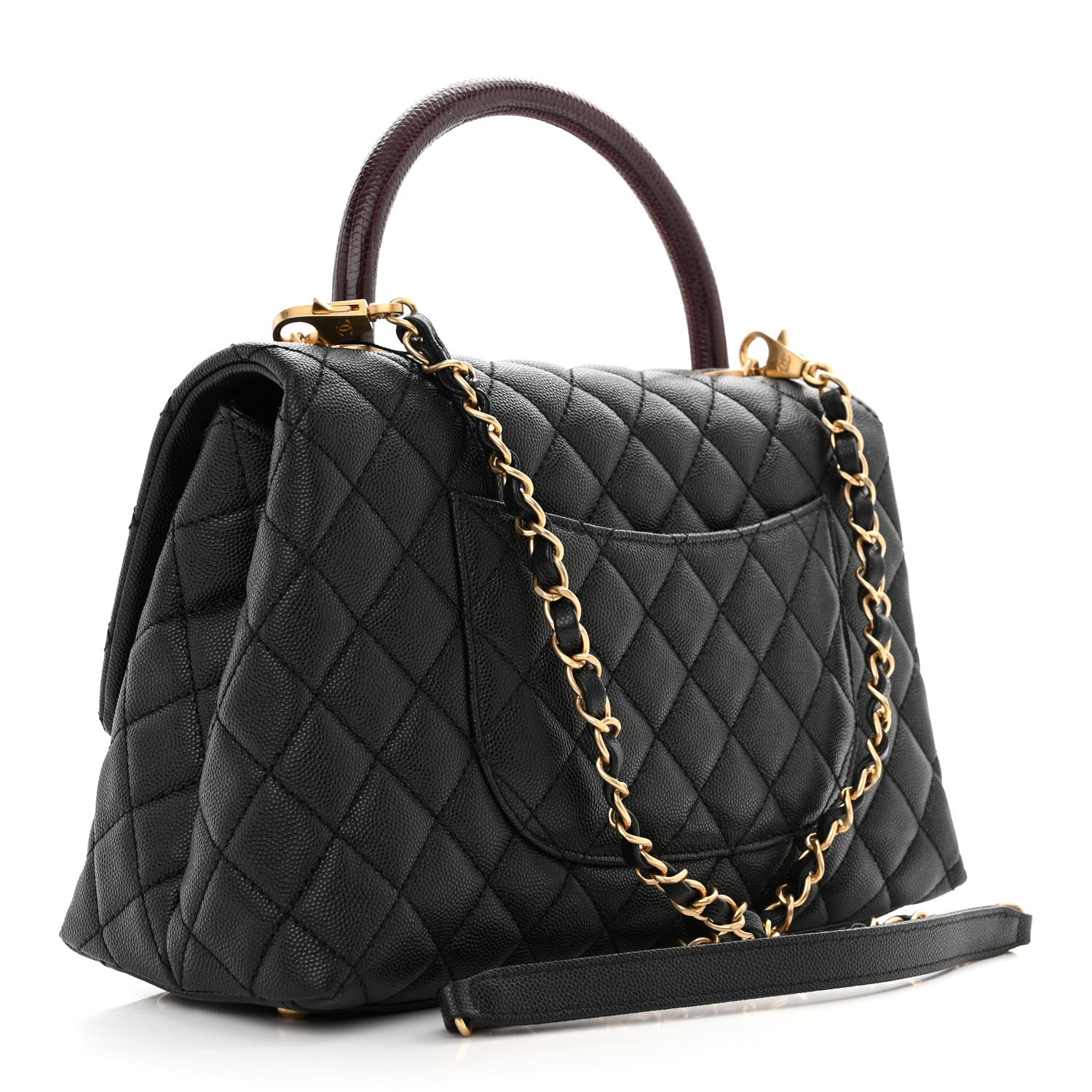 Chanel Caviar Lizard Embossed Quilted Small Coco Handle Flap Black 3 of 10