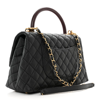 Chanel Caviar Lizard Embossed Quilted Small Coco Handle Flap Black 3 of 10