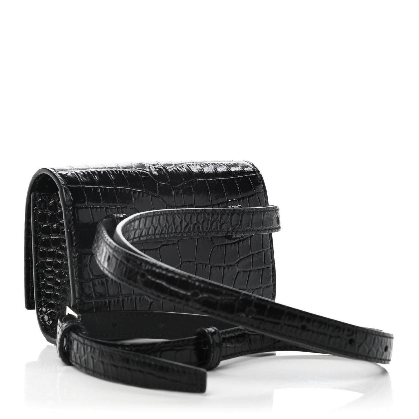 Calfskin Crocodile Embossed Monogram Kate Belt Bag Black