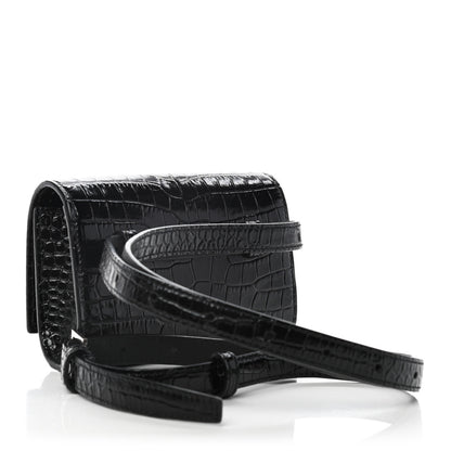 Saint Laurent Calfskin Crocodile Embossed Monogram Kate Belt Bag Black 3 of 9