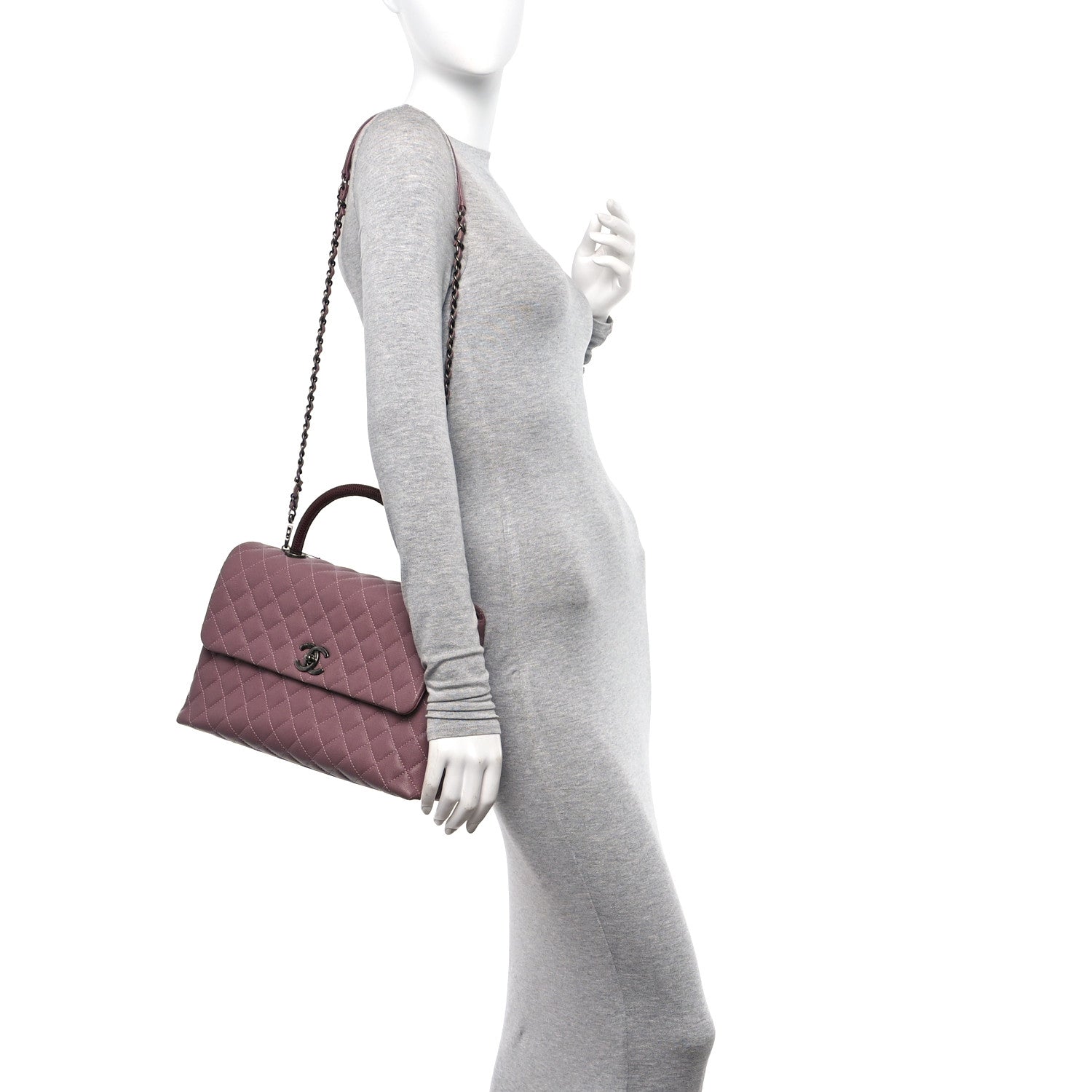 Chanel Caviar Lizard Quilted Medium Coco Handle Flap Pink 2 of 10