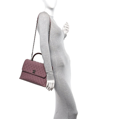 Chanel Caviar Lizard Quilted Medium Coco Handle Flap Pink 2 of 10
