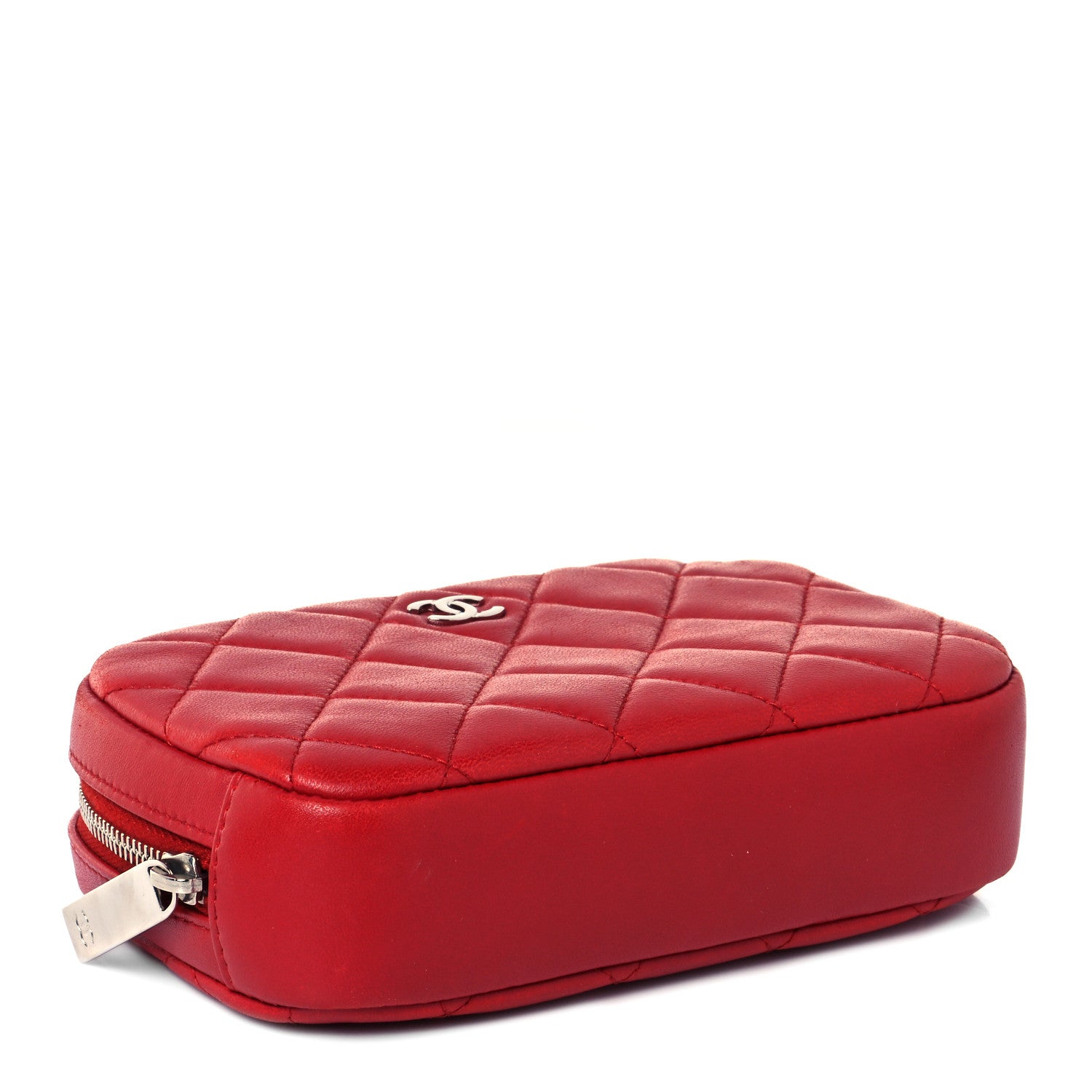 Chanel Lambskin Quilted Small Curvy Pouch Cosmetic Case Red 4 of 9