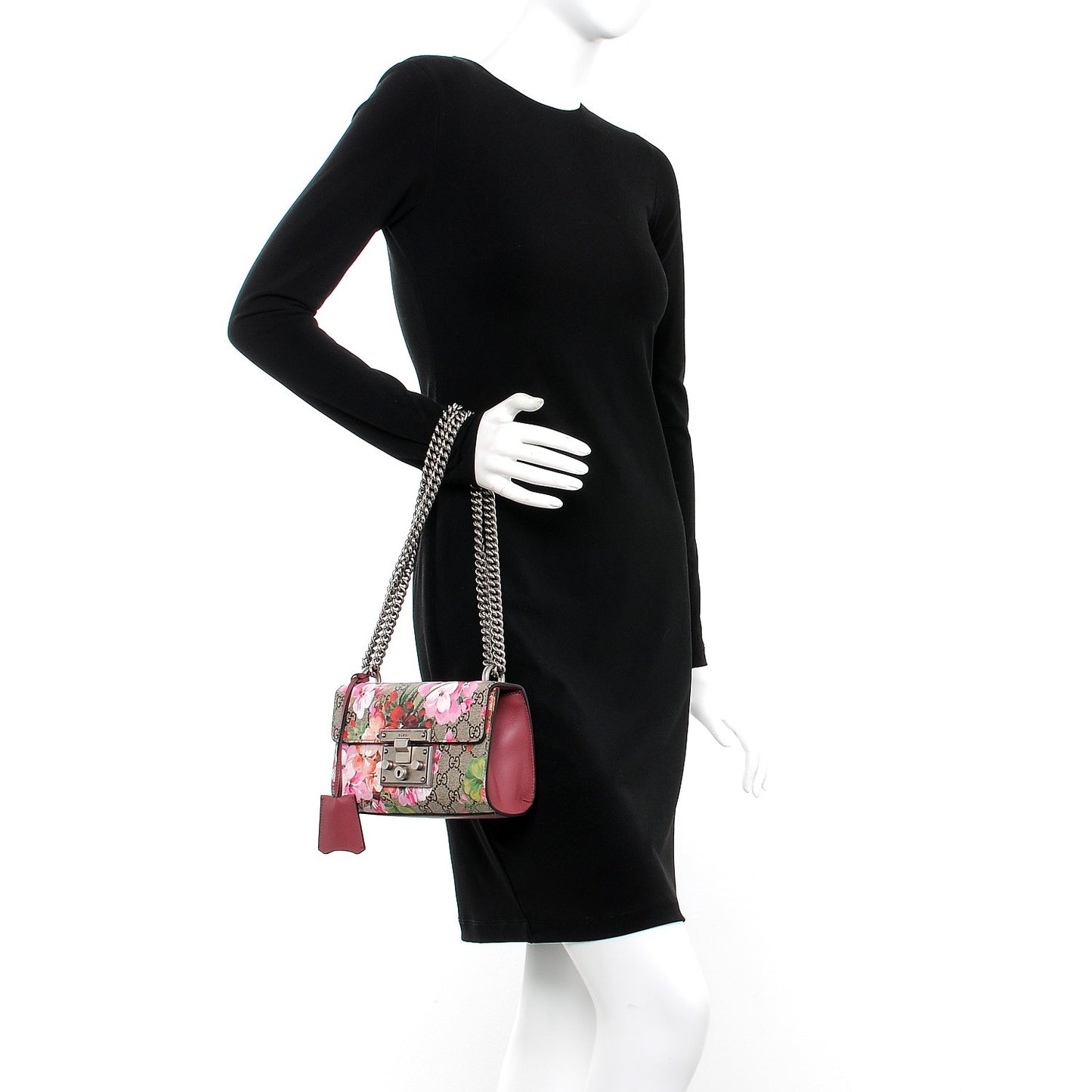 GG Supreme Monogram Blooms Small Padlock Shoulder Bag Beige Multicolor Dry Rose