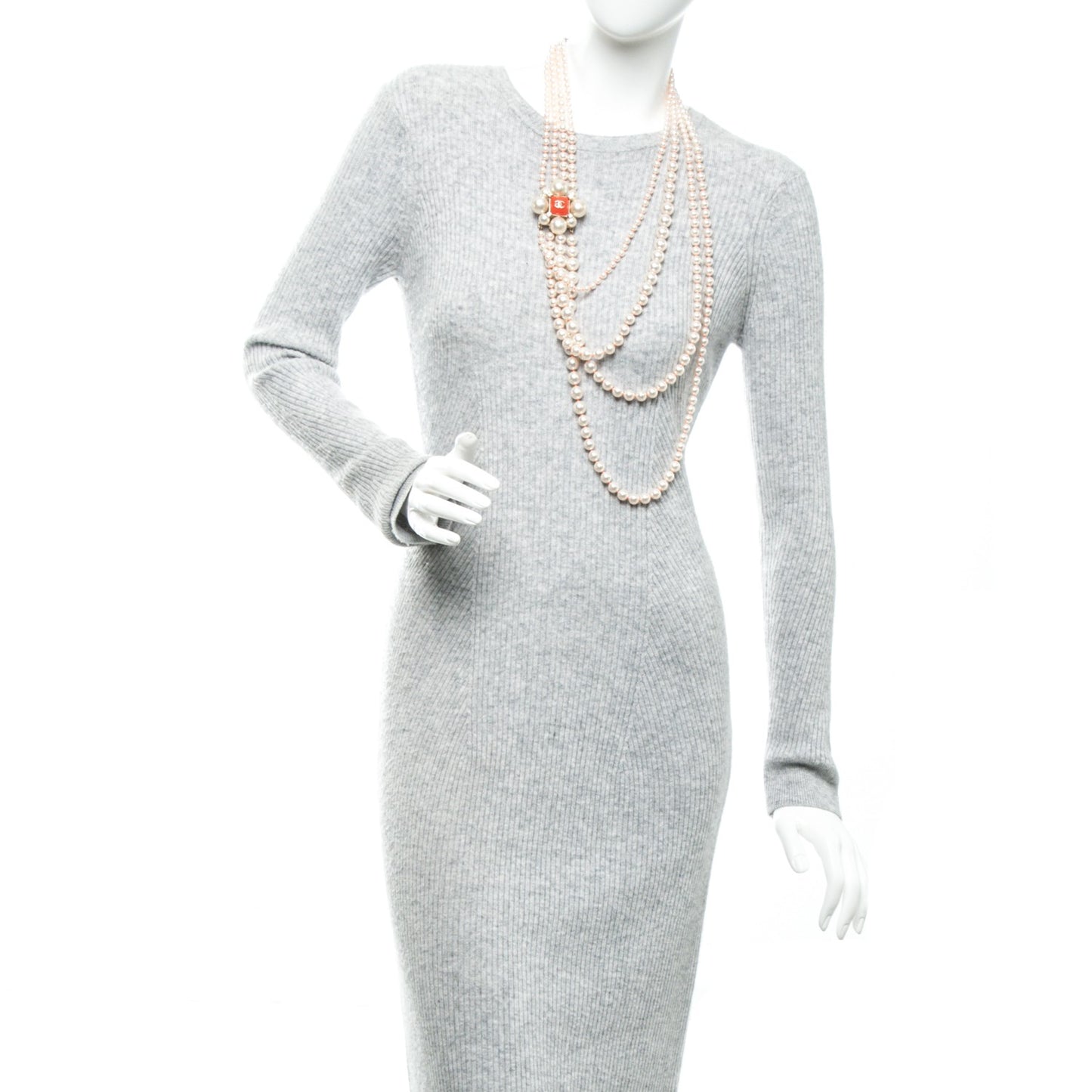 Pearl Crystal Gripoix CC Multi Strand Necklace Orange Gold