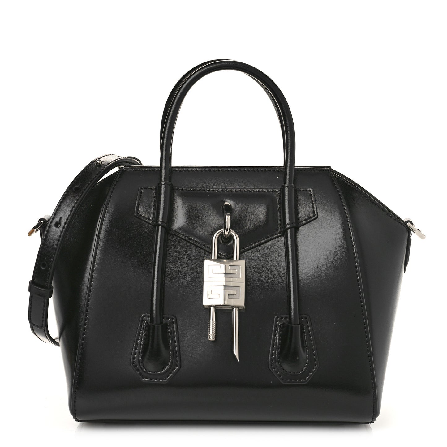 Box Calfskin Mini Lock Antigona Shoulder Bag Black