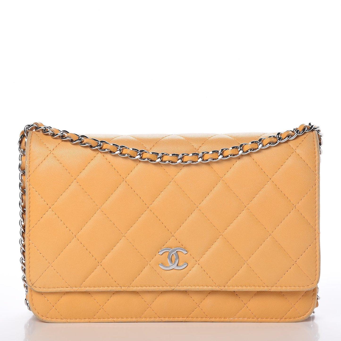 Lambskin Quilted Wallet on Chain WOC Yellow