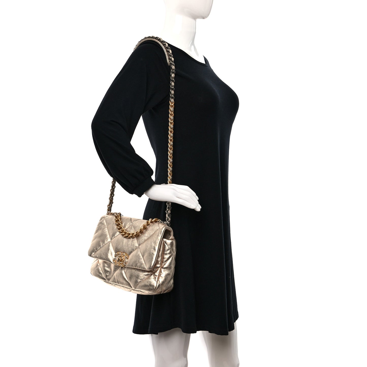 Metallic Lambskin Quilted Medium Chanel 19 Flap Gold