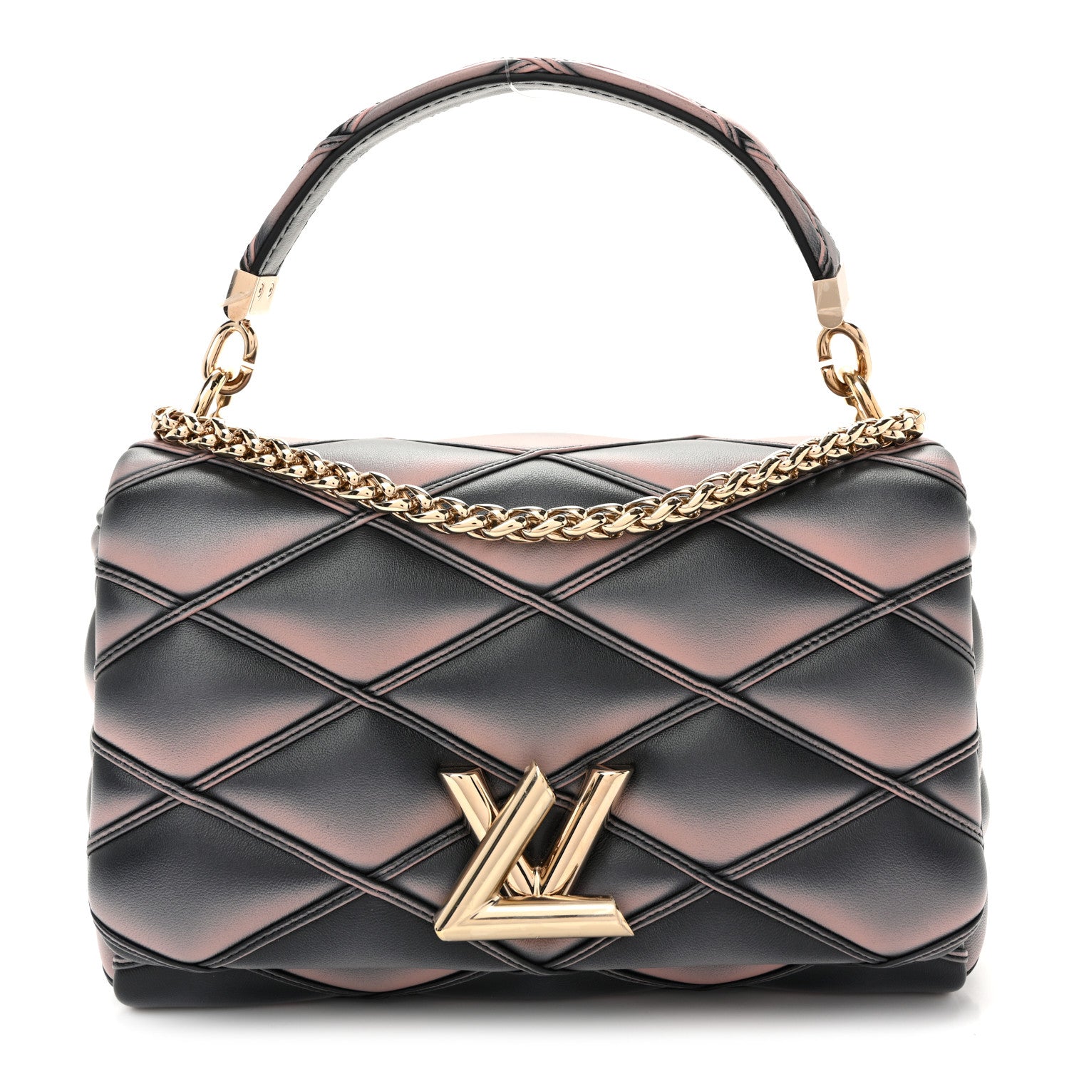 Louis Vuitton Lambskin Malletage Top Handle GO-14 MM Black Pink 2 of 21
