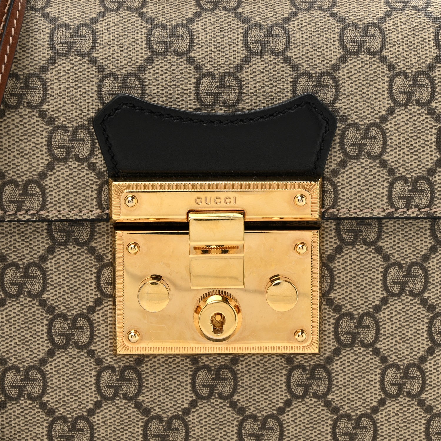 Gucci GG Supreme Monogram Small Padlock Bamboo Shoulder Bag Beige Black Cuir 8 of 15