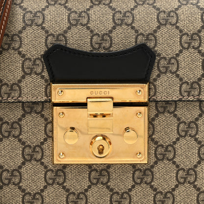 Gucci GG Supreme Monogram Small Padlock Bamboo Shoulder Bag Beige Black Cuir 8 of 15