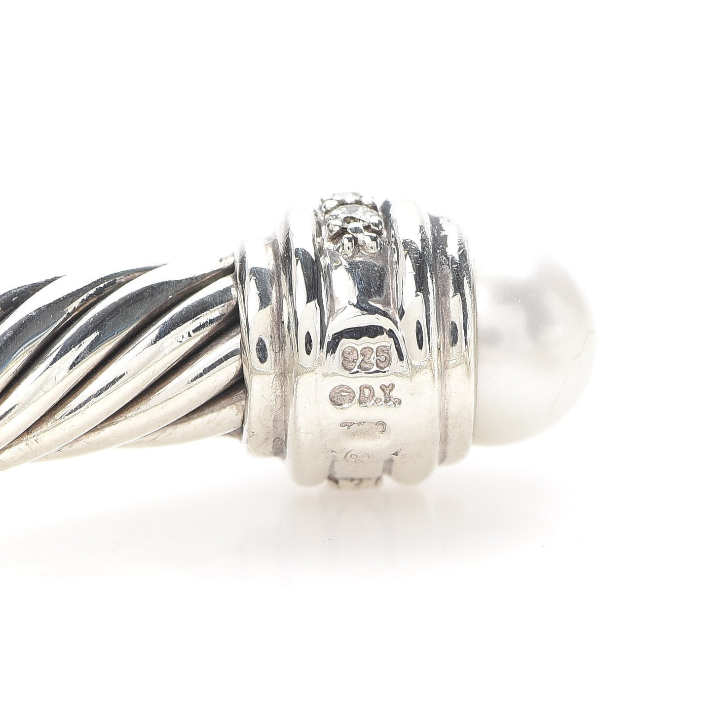 Sterling Silver Diamond Pearl 7mm Cable Classics Bracelet