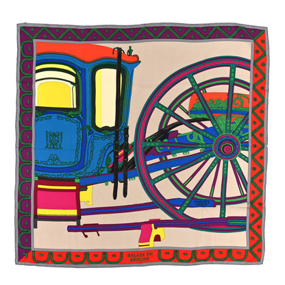 Hermes Silk Balade En Berline Scarf 90 Mastic Vert Juane 1 of 3