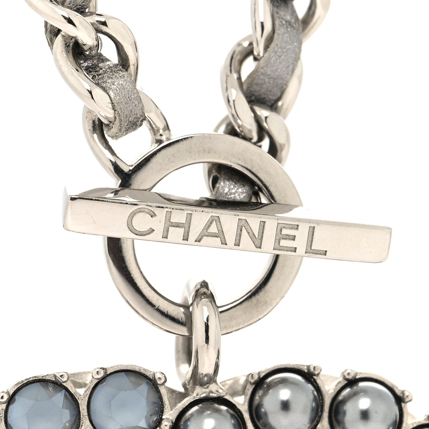 Crystal Pearl Short CC Necklace Silver Ruthenium
