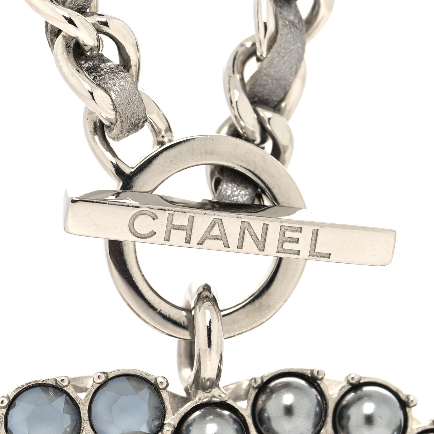 Chanel Crystal Pearl Short CC Necklace Silver Ruthenium 4 of 5
