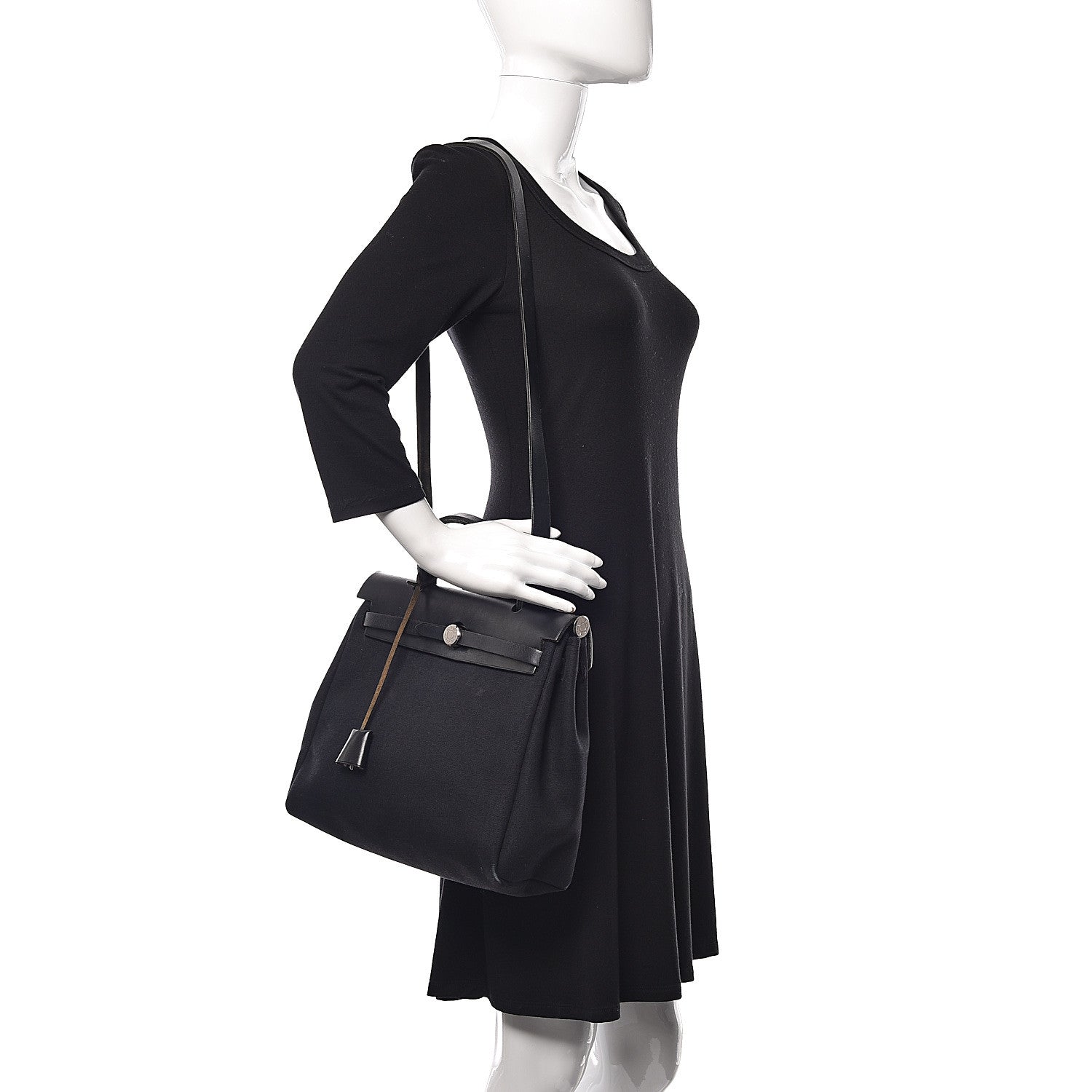 Hermes Toile Vache Calfskin Herbag 30 PM Black Natural 2 of 30