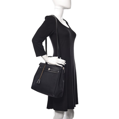 Hermes Toile Vache Calfskin Herbag 30 PM Black Natural 2 of 30